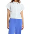 Lili Sidonio Short Sleeve Woven Ruffle Top In White In Blue