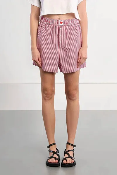 Lili Sidonio Striped Boxer Shorts In Red In Pink