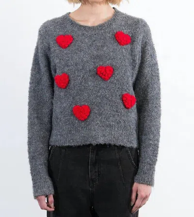 Lili Sidonio Sweetheart Popcorn Knit Sweater In Grey/red In Gray