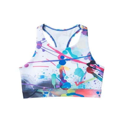 Lilia Munn Women's High Support Racerback Sports Bra– White| Visual Symphony Print