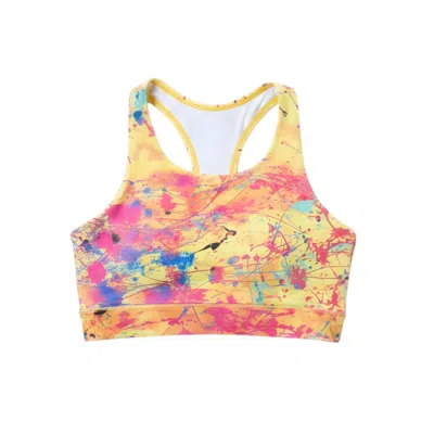 Lilia Munn Women's High Support Racerback Sports Bra– Yellow Acid Rain Print
