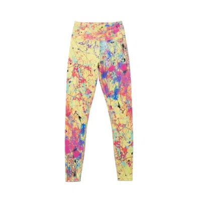 Lilia Munn Women's High Waisted Leggings – Yellow Acid Rain Print In Multi