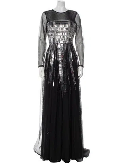 Pre-owned Lilia Stogova Crew Neck Long Dress In Black
