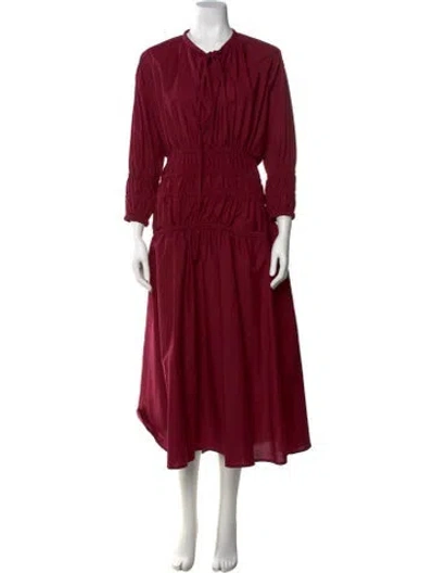 Pre-owned Lilia Stogova Crew Neck Long Dress In Burgundy
