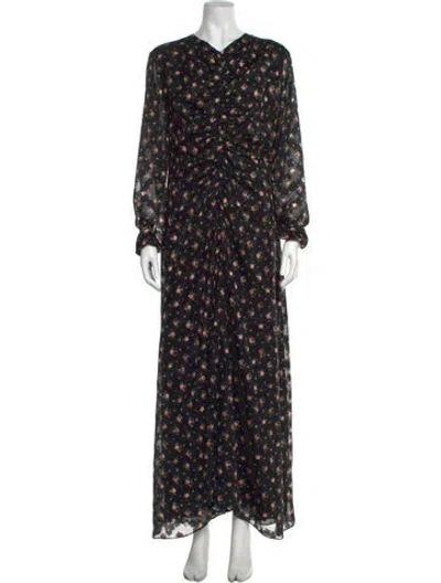 Pre-owned Lilia Stogova Floral Print Long Dress In Black