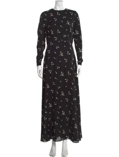 Pre-owned Lilia Stogova Floral Print Long Dress In Black