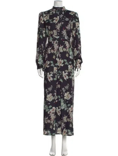 Pre-owned Lilia Stogova Floral Print Long Dress In Black