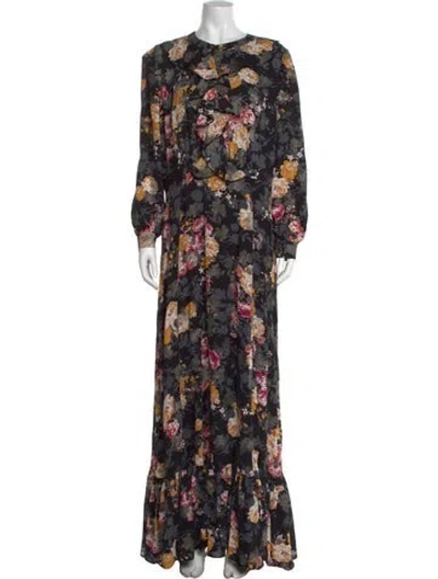 Pre-owned Lilia Stogova Floral Print Long Dress In Black