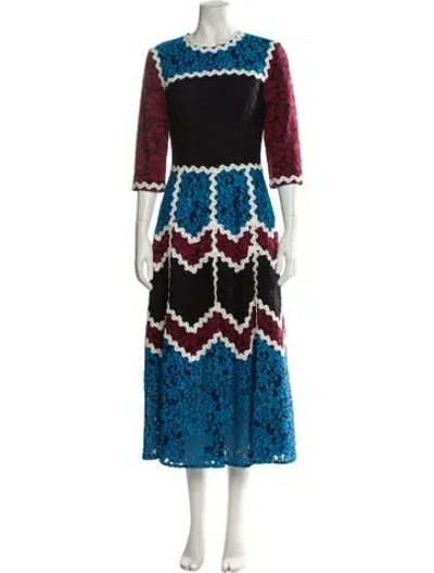 Pre-owned Lilia Stogova Lace Pattern Long Dress In Black