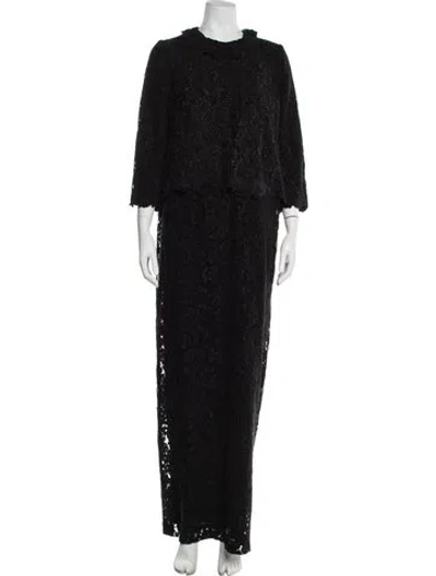 Pre-owned Lilia Stogova Mock Neck Long Dress In Black