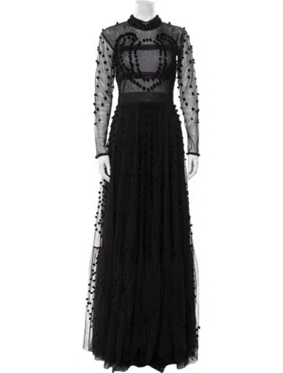 Pre-owned Lilia Stogova Mock Neck Long Dress In Black