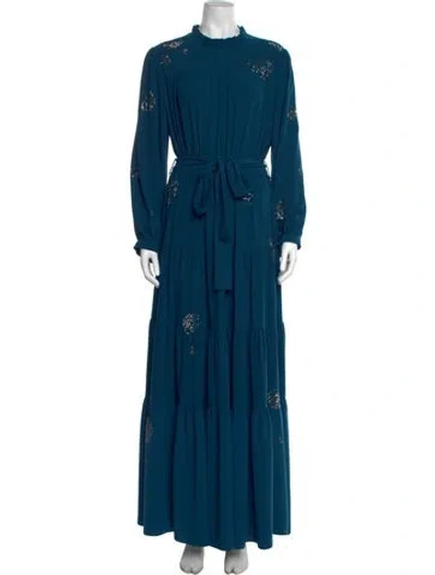 Pre-owned Lilia Stogova Mock Neck Long Dress In Blue