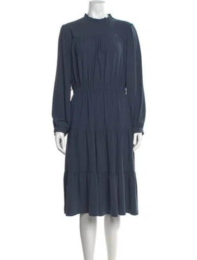 Pre-owned Lilia Stogova Mock Neck Midi Length Dress In Blue