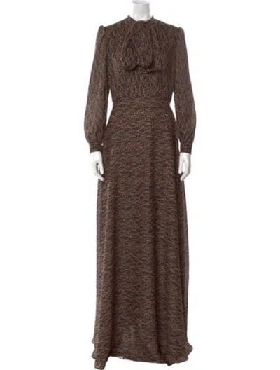 Pre-owned Lilia Stogova Printed Long Dress In Brown