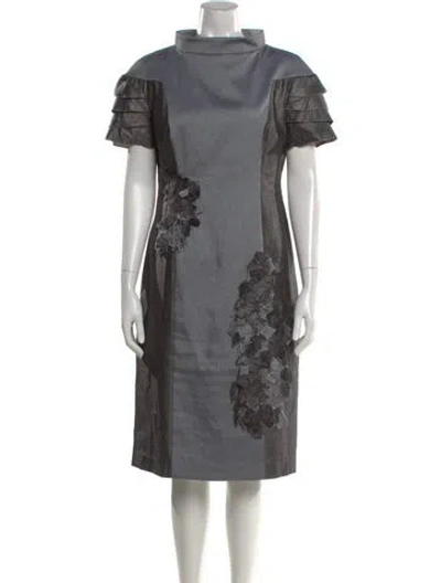 Pre-owned Lilia Stogova Printed Midi Length Dress In Gray