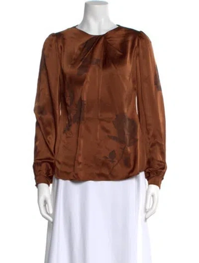 Pre-owned Lilia Stogova Silk Scoop Neck Blouse In Brown