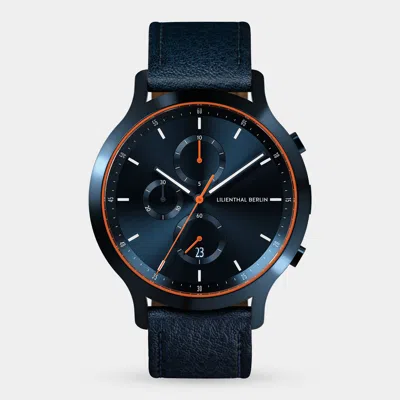 Lilienthal Berlin Chronograph Blue Orange Leather Dark Blue