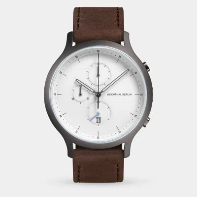 Lilienthal Berlin Chronograph Dark Silver White Leather Dark Brown