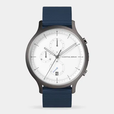 Lilienthal Berlin Chronograph Dark Silver White Textile Blue