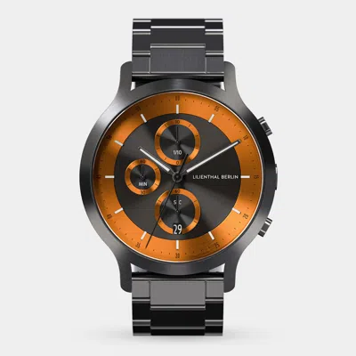 Lilienthal Berlin Chronograph Lp Dark Silver Orange Stainless Steel Anthracite Brushed