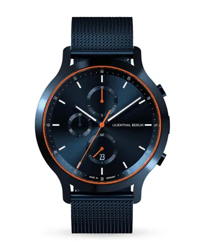 Lilienthal Berlin Men's Blue Orange Chronograph Blue Stainless Steel Link Watch 42mm