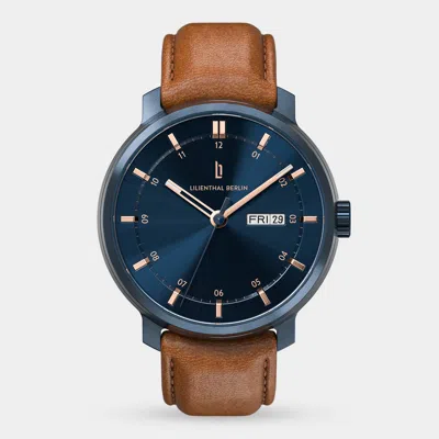 Neolux Day Date Blue Rose Gold Leather Light Brown from Lilienthal Berlin