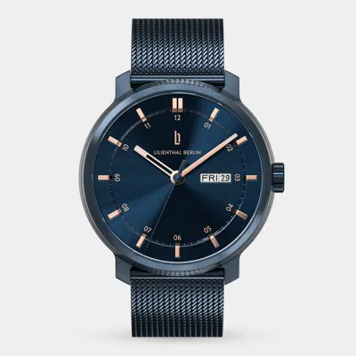 Lilienthal Berlin Neolux Day Date Blue Rose Gold Mesh Blue Brushed