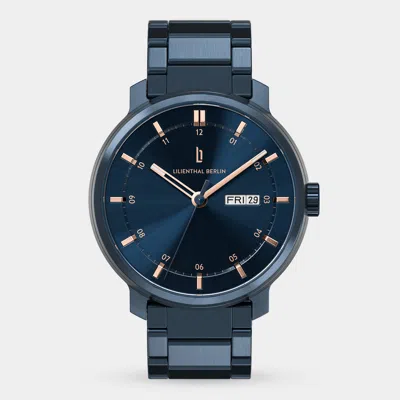 Lilienthal Berlin Neolux Day Date Blue Rose Gold Stainless Steel Blue Brushed