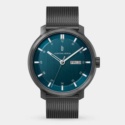 Lilienthal Berlin Neolux Day Date Dark Silver Blue Mesh Anthracite Brushed