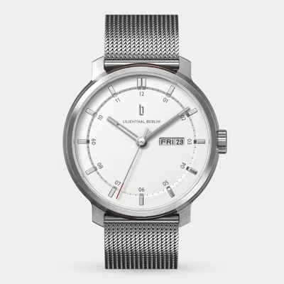 Lilienthal Berlin Neolux Day Date Silver White Mesh Silver Brushed