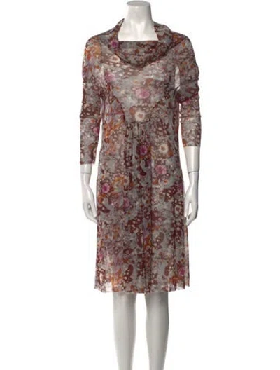 Pre-owned Lilith Floral Print Knee-length Dress In Brown