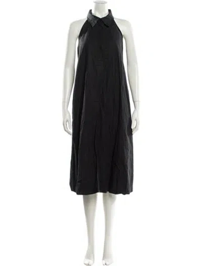 Pre-owned Lilith Linen Midi Length Dress In Black