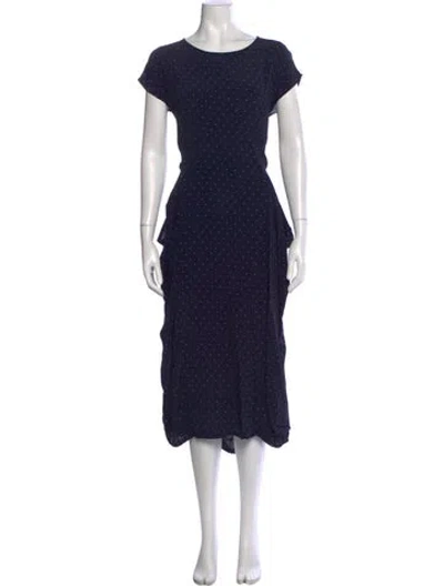 Pre-owned Lilith Polka Dot Print Midi Length Dress In Blue