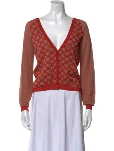 Pre-owned Lilith Printed V-neck Sweater In Orange