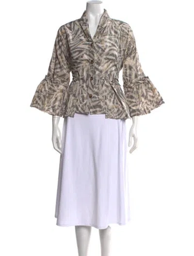 Pre-owned Lilith Printed V-neck Top In Grey/metallic