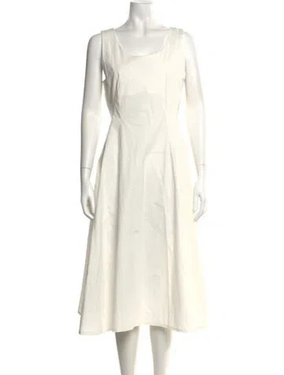 Pre-owned Lilith Scoop Neck Midi Length Dress In White