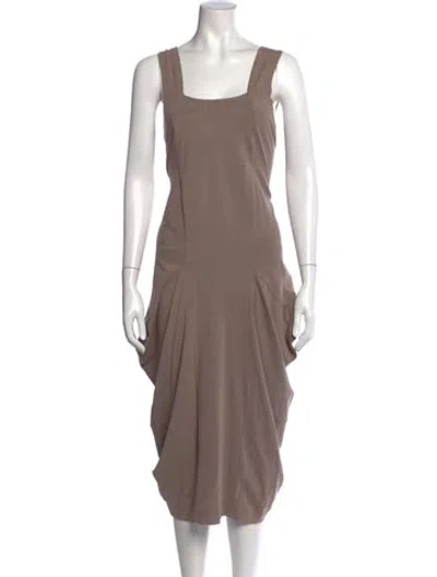 Pre-owned Lilith Square Neckline Midi Length Dress In Brown
