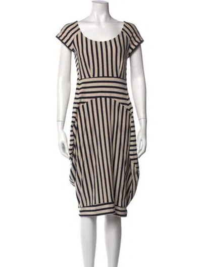 Pre-owned Lilith Striped Midi Length Dress In Neutral