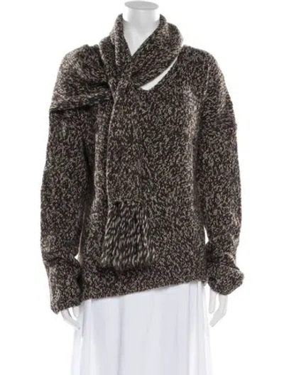 Pre-owned Lilith Tweed Pattern V-neck Sweater In Brown