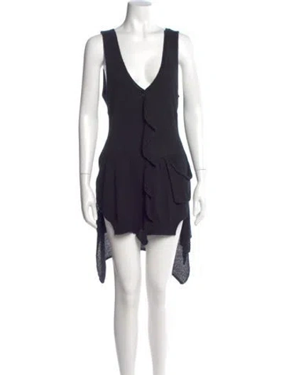 Pre-owned Lilith V-neck Knee-length Dress In Blue