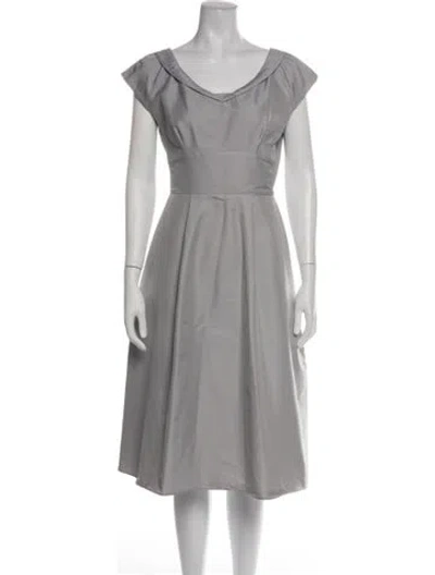Pre-owned Lilith V-neck Midi Length Dress In Grey