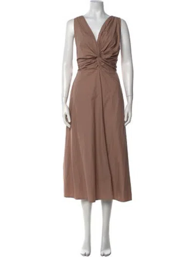 Pre-owned Lilith V-neck Midi Length Dress In Neutrals