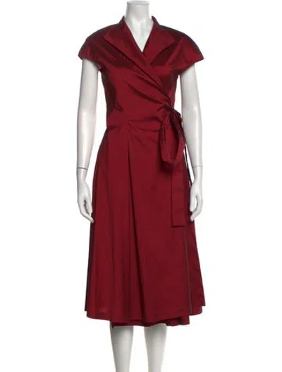 Pre-owned Lilith V-neck Midi Length Dress In Red