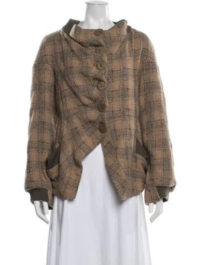 Pre-owned Lilith Wool Plaid Print Jacket In Brown