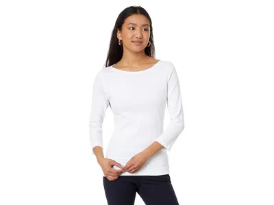 Lilla P 1x1 Rib 3/4 Sleeve Boatneck Top In White