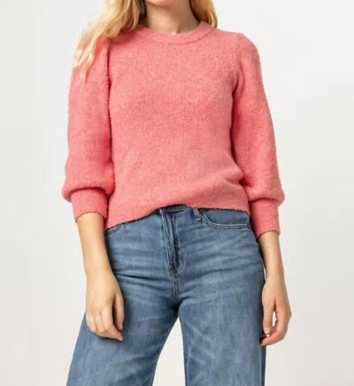 Lilla P 3/4 Puff Sleeve Sweater In Calypso In Pink