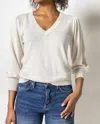 Lilla P 3/4 Puff Sleeve V-neck Sweater In Oat In Brown