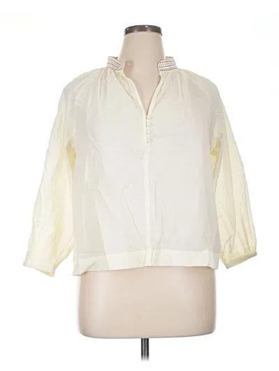 Lilla P 3/4 Sleeve Button Down Shirt In Ivory