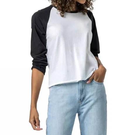 Lilla P 3/4 Sleeve Colorblocked Baseball Tee In Black