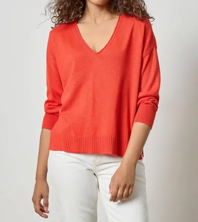 Lilla P 3/4 Sleeve Drop Shoulder Sweater In Begonia In Red
